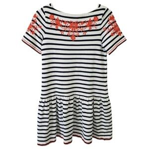 KATE SPADE Striped Embroidered Mini Shirt Dress S Cotton Beachy Sailor Coastal